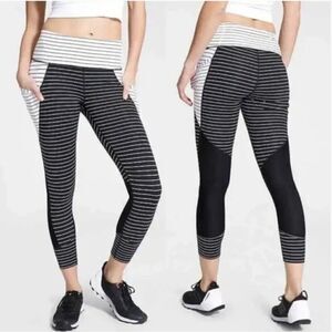 Athleta Leggings Stripe Relay Capri Black White Stripe Medium